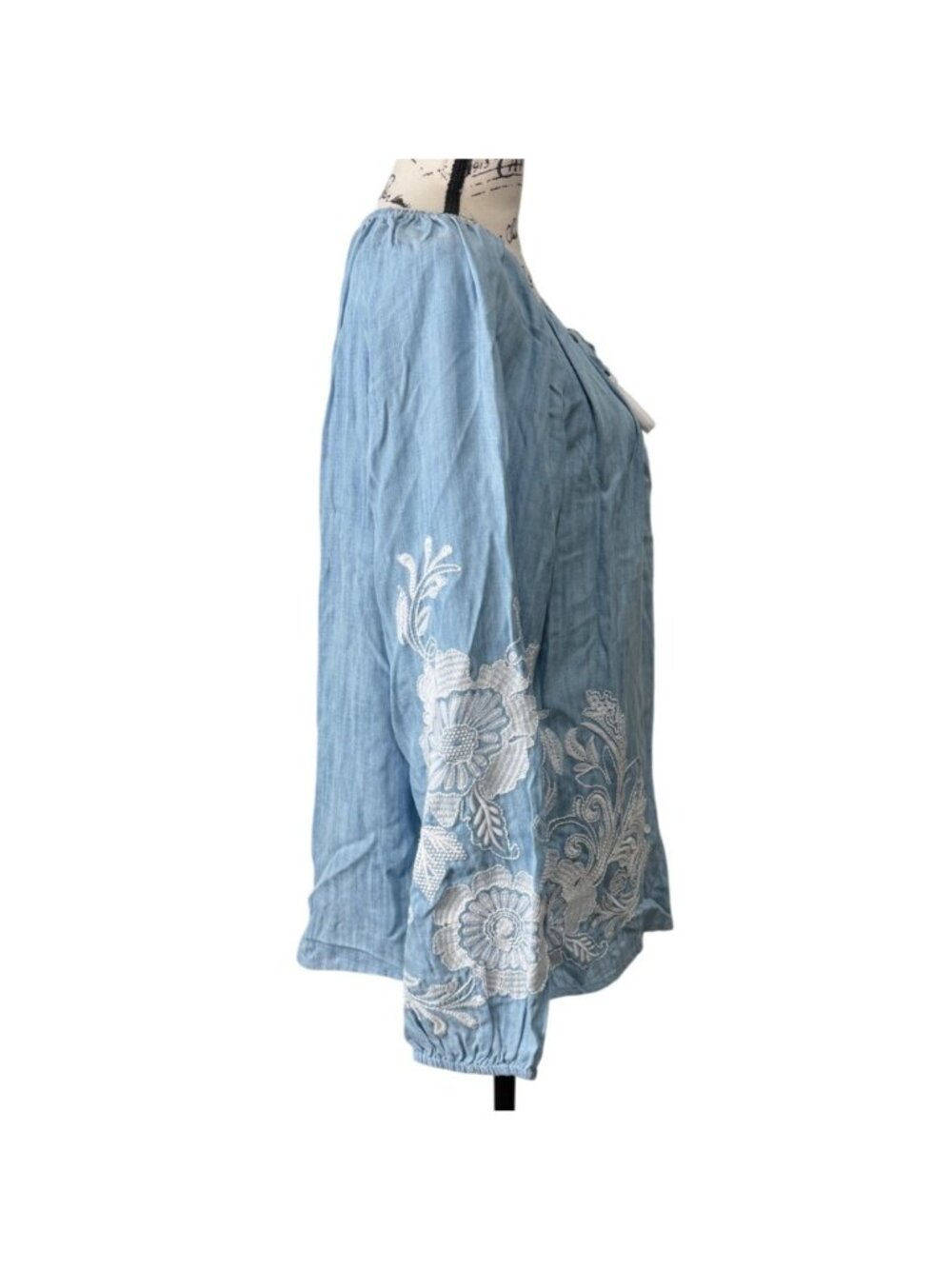 Soft Surroundings Womens Size M Womens Top Diya Embroidered Tunic Blue White NEW - Picture 3 of 8